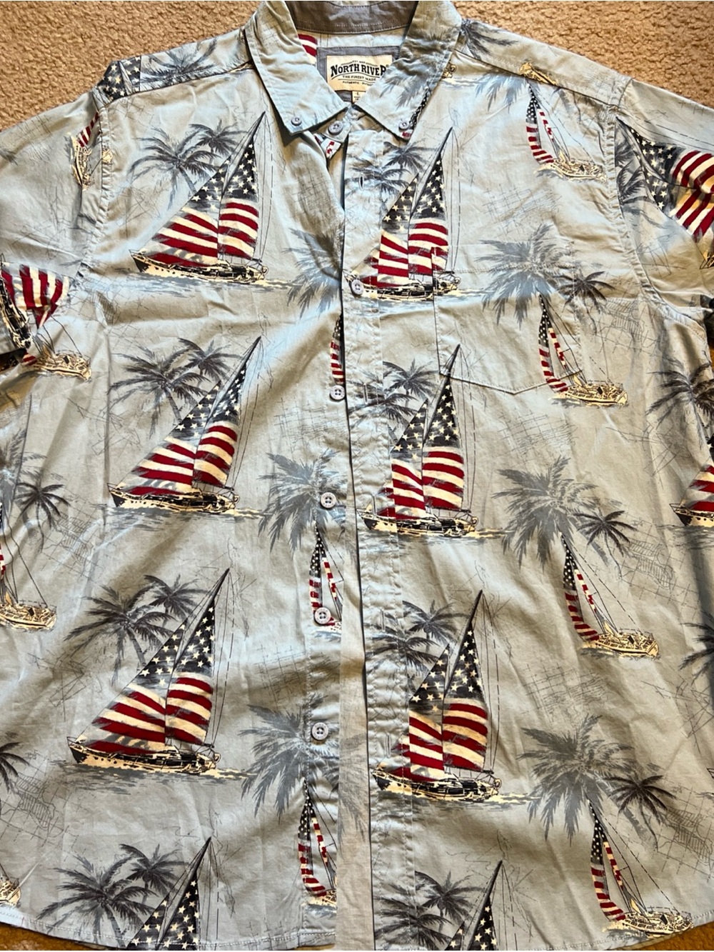North River Men's Light Blue Nautical Sailboat Print Shirt Size L